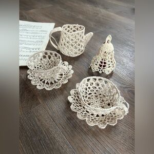 Handcrafted Crochet Tea ornament Set - Cream